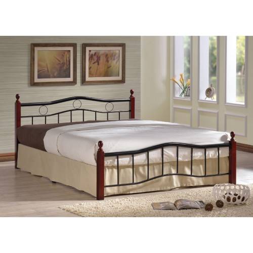 VICTOR Κρεβάτι Διπλό για Στρώμα 140x190cm, Μέταλλο Βαφή Μαύρο, Ξύλο Καρυδί Ε-00019045 Ε8037