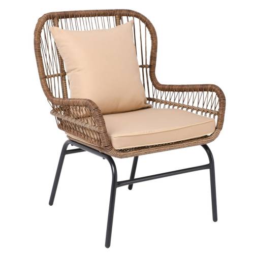 SALSA MAX Πολυθρόνα Μέταλλο Βαφή Μαύρο, Wicker Φυσικό, Μαξιλάρι Μπεζ Ε-00020846 Ε243,Κ