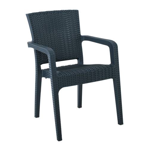 LORA Πολυθρόνα Κήπου Στοιβαζόμενη, PP (Rattan Look) Απόχρωση Ανθρακί Ε-00023889 Ε303,3