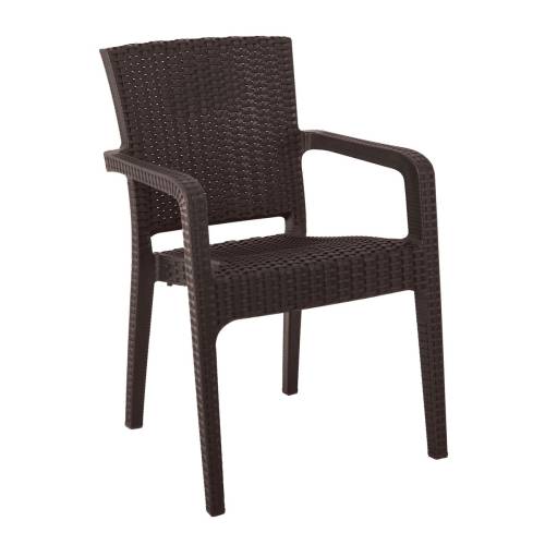 LORA Πολυθρόνα Κήπου Στοιβαζόμενη, PP (Rattan Look) Απόχρωση Καφέ Σκούρο Ε-00023890 Ε303,4
