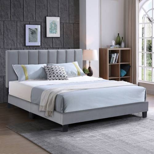 ALLEGRO Κρεβάτι Διπλό για Στρώμα 140x190cm, Ύφασμα Γκρι, με Κεφαλάρι πολλαπλών θέσεων Ε-00024771 Ε8804,11