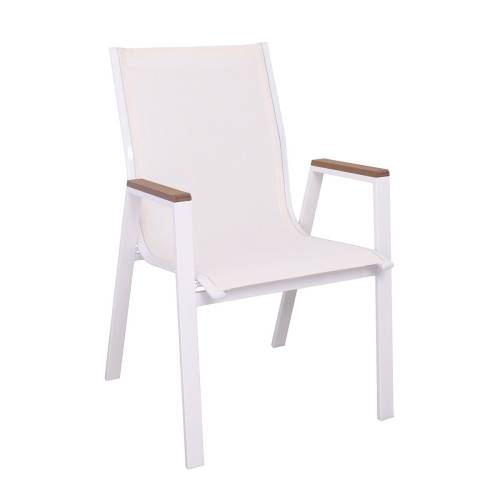VIRNA Πολυθρόνα Κήπου Βεράντας, Μέταλλο Βαφή Άσπρο, Textilene Άσπρο,PolywoodΦυσικό Ε-00024840 Ε6798,2