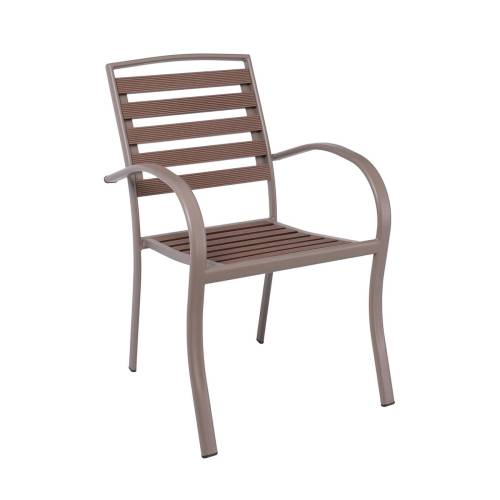 SERRANO Πολυθρόνα Κήπου Μέταλλο Βαφή Sand Beige, Polywood Καρυδί, Στοιβαζόμενη Ε-00025197 Ε6892,1