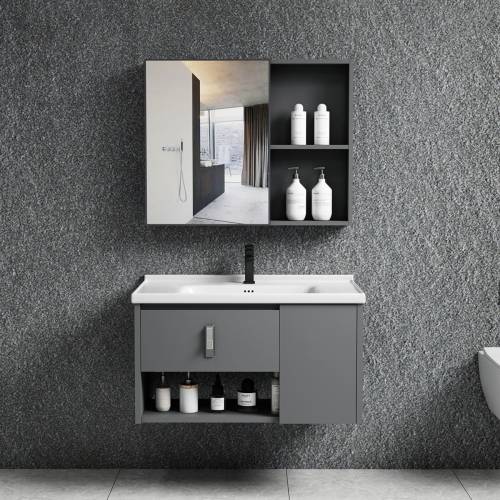 IDEA-2 Set Έπιπλο Κρεμαστό Μπάνιου Γκρι, Καθρέπτης + Πάγκος με Νιπτήρα και Μπαταρία Ε-00025551 ΕΝ101,3