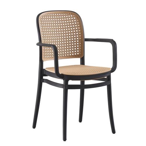 FLORENCE Πολυθρόνα PP Μαύρο, PP Rattan Μπεζ, Στοιβαζόμενη Ε-00025566 Ε387,20