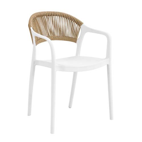DONNA Πολυθρόνα Στοιβαζόμενη, PP-UV Άσπρο, Rope Wicker Φυσικό Ε-00025747 Ε3150,1