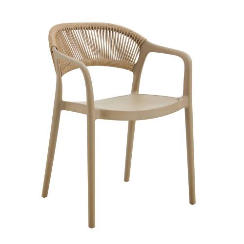 DONNA Πολυθρόνα Στοιβαζόμενη, PP-UV Tortora, Rope Wicker Φυσικό Ε-00025749 Ε3150,3