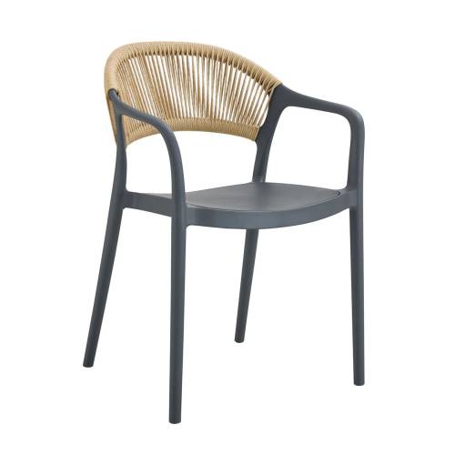 DONNA Πολυθρόνα Στοιβαζόμενη, PP-UV Ανθρακί, Rope Wicker Φυσικό Ε-00025750 Ε3150,4