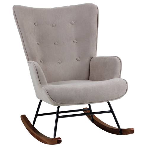 ALMA Rocking Πολυθρόνα Μπερζέρα Καθιστικού, Ύφασμα Velure Καφέ, Βάση Μαύρο-Καρυδί Ε-00026081 Ε7143,2Κ