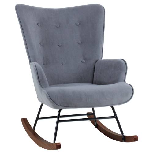 ALMA Rocking Πολυθρόνα Μπερζέρα Καθιστικού, Ύφασμα Velure Γκρι, Βάση Μαύρο-Καρυδί Ε-00026082 Ε7143,7Κ