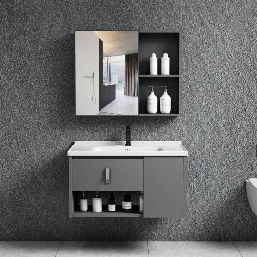 IDEA-2 Set Έπιπλο Κρεμαστό Μπάνιου Γκρι, Καθρέπτης + Πάγκος με Νιπτήρα και Μπαταρία Ε-00025551 ΕΝ101,3