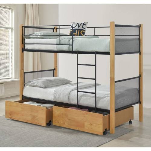 NET Κρεβάτι Κουκέτα με 2 Συρτάρια, Μέταλλο Βαφή Μαύρο, Ξύλο Φυσικό Ε-00024881 Ε8039