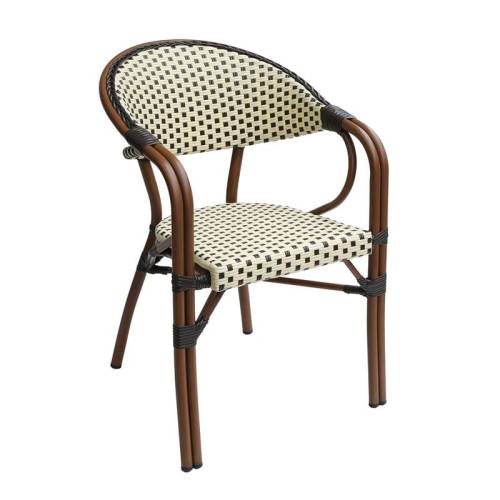 PARIS Πολυθρόνα Bistro Αλουμίνιο Καρυδί, Wicker Μπεζ - Καφέ, Στοιβαζόμενη Ε-00025578 Ε258,6