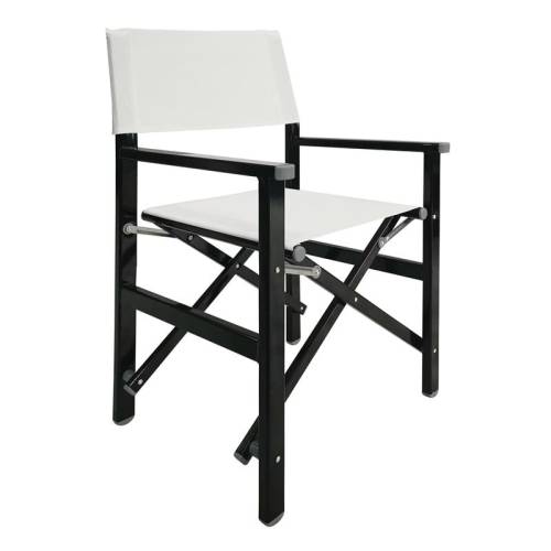 Σκηνοθέτη Πολυθρόνα, Αλουμίνιο Μαύρο (1,2mm), Textilene Άσπρο, Πτυσσόμενη (2,75kg) Ε-00023609 Ε2601,3