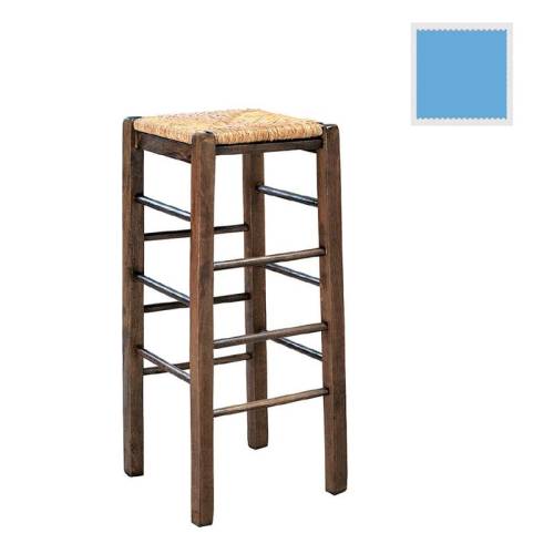 ΤΑΒΕΡΝΑΣ Σκαμπό BAR, Οξιά Εμποτισμός Λάκα Γαλάζιο, Κάθισμα Ψάθα Ρ-00019612 Ρ977,Ε4