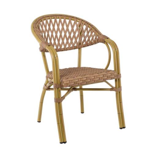 VEGERA Rattan Πολυθρόνα Dining Αλουμίνιο Φυσικό, Wicker Φυσικό, Στοιβαζόμενη Ε-00020108 Ε2580