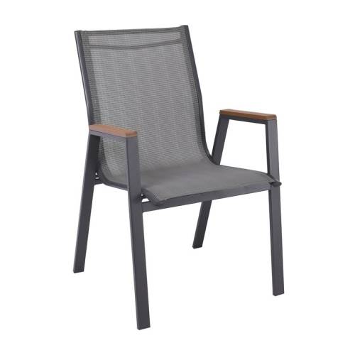 VIRNA Πολυθρόνα Κήπου Βεράντας, Μέταλλο Βαφή Ανθρακί Textilene Γκρι,Polywood Φυσικό Ε-00024839 Ε6798,1