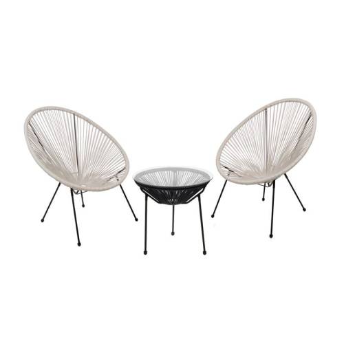 ACAPULCO Set Κήπου - Βεράντας: Τραπέζι+2 Πολυθρόνες, Μέταλλο Μαύρο / Rattan Άσπρο & Μαύρο Ε-00026788 Ε245,12S