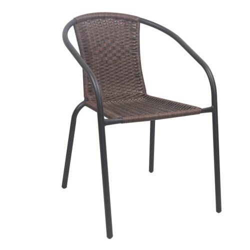 BALENO-W Πολυθρόνα Στοιβαζόμενη, Μέταλλο Βαφή Καφέ, Wicker Brown Ε-00025912 Ε2401,0