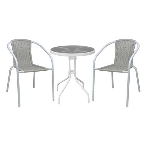 BALENO-W Set Κήπου - Βεράντας: Τραπέζι + 2 Πολυθρόνες Μέταλλο Άσπρο, Wicker Beige Ε-00026359 Ε240,8W
