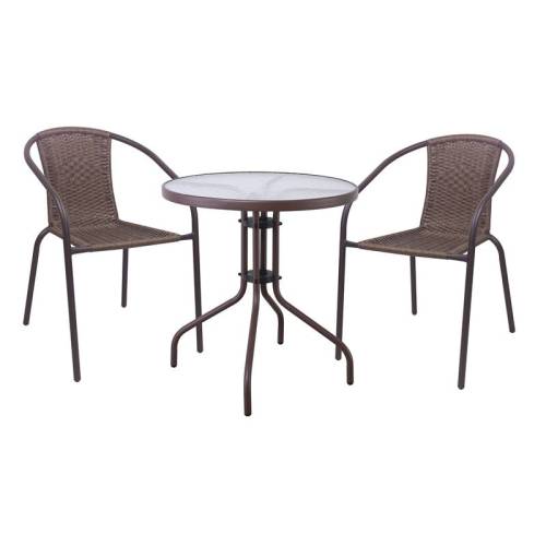 BALENO-W Set Κήπου - Βεράντας: Τραπέζι + 2 Πολυθρόνες Μέταλλο Καφέ - Wicker Brown Ε-00026358 Ε240W