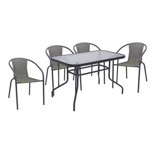 BALENO-W Set Τραπεζαρία Κήπου: Τραπέζι + 4 Πολυθρόνες Μέταλλο Ανθρακί, Wicker Mixed Grey Ε-00026362 Ε240,4W