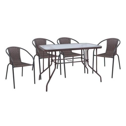 BALENO-W Set Τραπεζαρία Κήπου: Τραπέζι + 4 Πολυθρόνες Μέταλλο Καφέ, Wicker Brown Ε-00026361 Ε240,3W