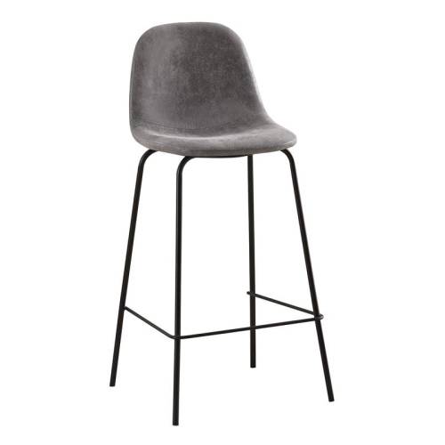 CELINA Σκαμπό BAR με Πλάτη, Μέταλλο Βαφή Μαύρο, Ύφασμα Suede Απόχρωση Ανθρακί Ε-00024616 ΕΜ901,8