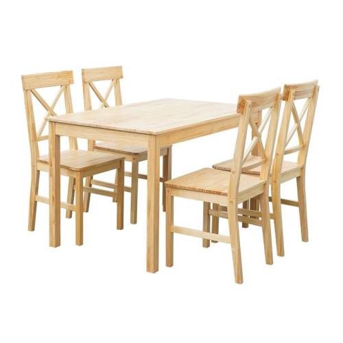 DAILY Set Τραπεζαρία Ξύλινη Σαλονιού - Κουζίνας: Τραπέζι + 4 Καρέκλες, Φυσικό Pine Ε-00025533 Ε783,3S