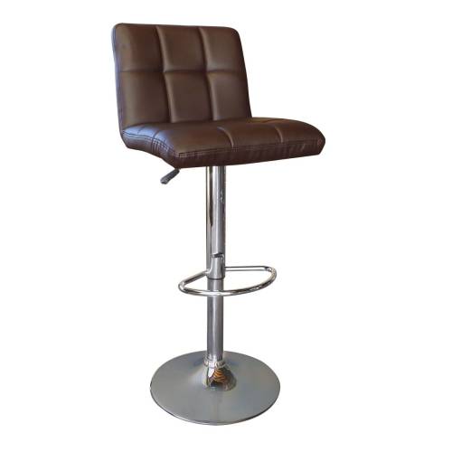 LINO Σκαμπό BAR με Πλάτη, Χρώμιο, PU Σκούρο Καφέ, Ρύθμιση Ύψους, Περιστρεφόμενο Ε-00012726 ΕΜ412,3