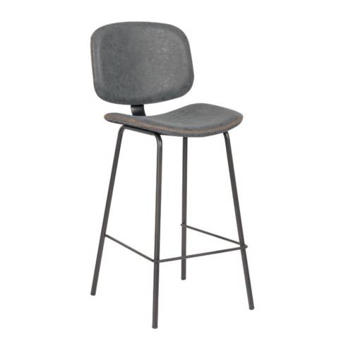 BARLEY Σκαμπό ΒAR με Πλάτη, Μέταλλο Βαφή Μαύρο, PU Απόχρωση Vintage Grey Ε-00019458 ΕΜ774,1