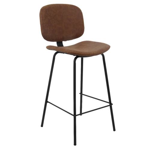 BARLEY Σκαμπό ΒAR με Πλάτη, Μέταλλο Βαφή Μαύρο, PU Απόχρωση Vintage Brown Ε-00019459 ΕΜ774,2