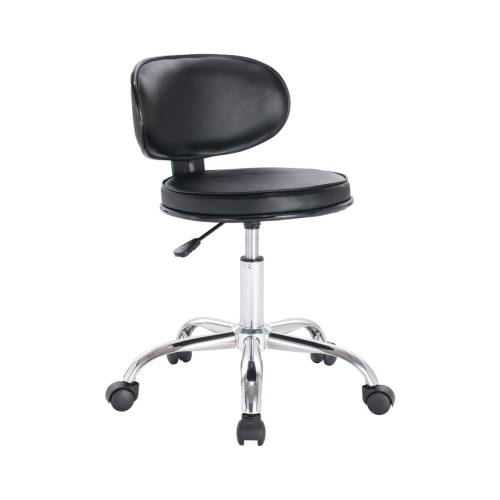 GLORY Σκαμπό με Πλάτη, Χρώμιο PU Μαύρο, Τροχήλατο, Ρύθμιση Ύψους, Περιστρεφόμενο Ε-00021945 ΕΜ404