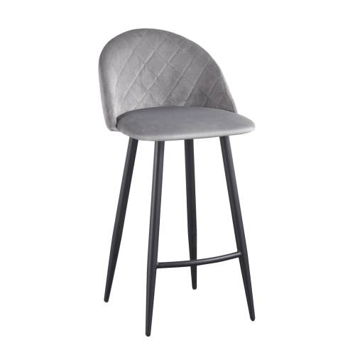 BELLA Σκαμπό BAR με Πλάτη, Μέταλλο Βαφή Μαύρο, Ύφασμα Velure Απόχρωση Γκρι Ε-00022834 ΕΜ758,2