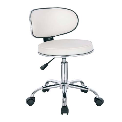 GLORY Σκαμπό με Πλάτη, Χρώμιο PU Άσπρο, Τροχήλατο, Ρύθμιση Ύψους, Περιστρεφόμενο Ε-00023123 ΕΜ404,1