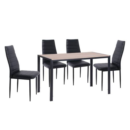 JETTA-GABO Τραπεζαρία Κουζίνας Μέταλλο Βαφή Μαύρο, Τραπέζι Sonoma + 4 Καρέκλες Pvc Μαύρο Ε-00023331 ΕΜ966,S1
