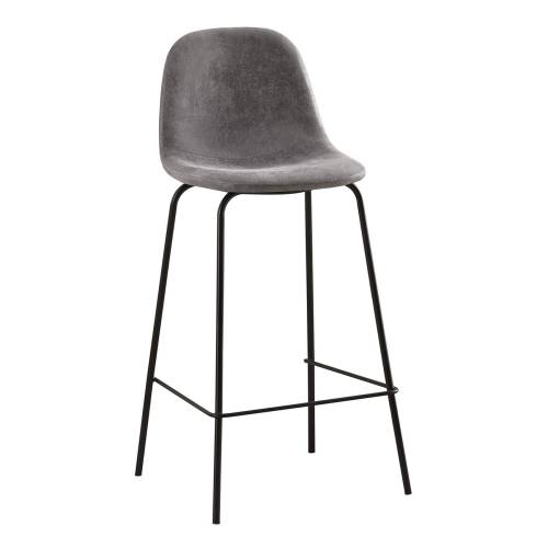 CELINA Σκαμπό BAR με Πλάτη, Μέταλλο Βαφή Μαύρο, Ύφασμα Suede Απόχρωση Ανθρακί Ε-00024616 ΕΜ901,8