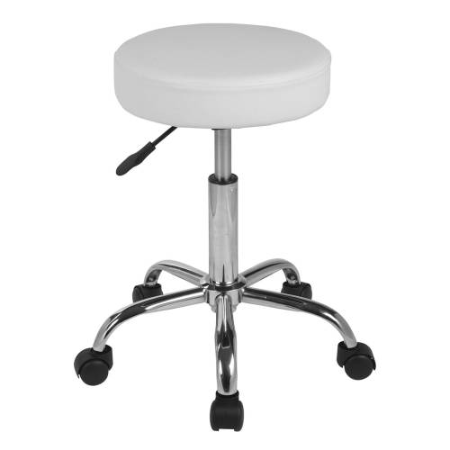 GLORY Σκαμπό, Βάση Χρώμιο, PU Άσπρο, Ρυθμιζόμενο Ύψος, Περιστρεφόμενο, Τροχήλατο Ε-00024836 ΕΜ406,1