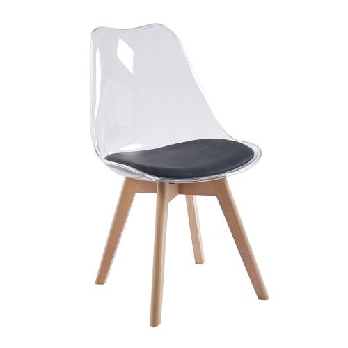 MARTIN Καρέκλα Ξύλο, PET Clear, PU Μαύρο, Μονταρισμένη Ταπετσαρία Ε-00025445 ΕΜ136,241