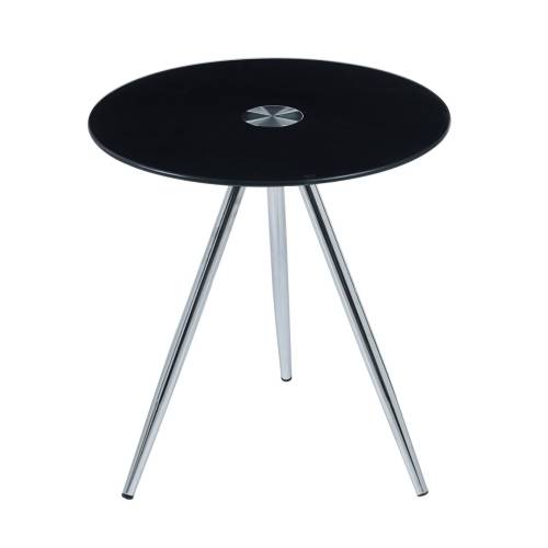 MABEL Τραπεζάκι Βοηθητικό Μέταλλο Χρώμιο - Γυαλί Μαύρο Tempered 8mm Ε-00025624 ΕΜ938,Β