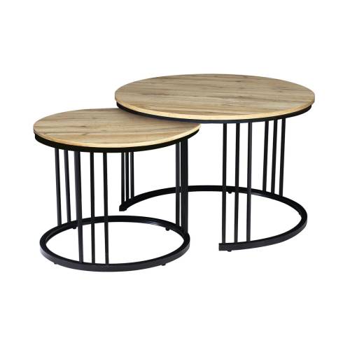 BOZZO Set-2 Τραπεζάκια Σαλονιού-Καθιστικού, Μέταλλο Μαύρο, Απόχρωση Sonoma Ε-00025701 ΕΜ9601,S1