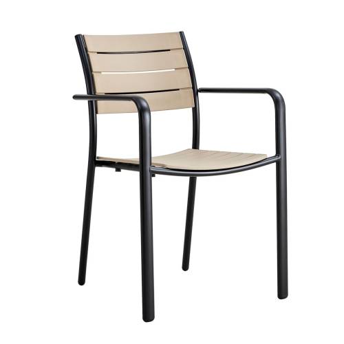SAGA Πολυθρόνα Στοιβαζόμενη, Μέταλλο Βαφή Μαύρο, PP-UV Tortora Ε-00025752 Ε6710,1