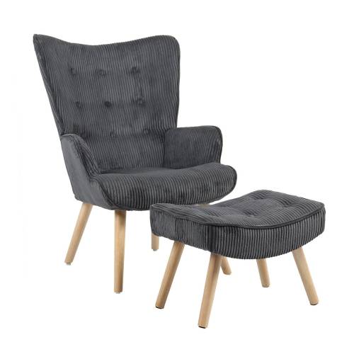 ALMA Πολυθρόνα - Μπερζέρα με Σκαμπό - Υποπόδιο Φυσικό Ύφασμα Κοτλέ Γκρι, K/D Ε-00025881 Ε7141,77