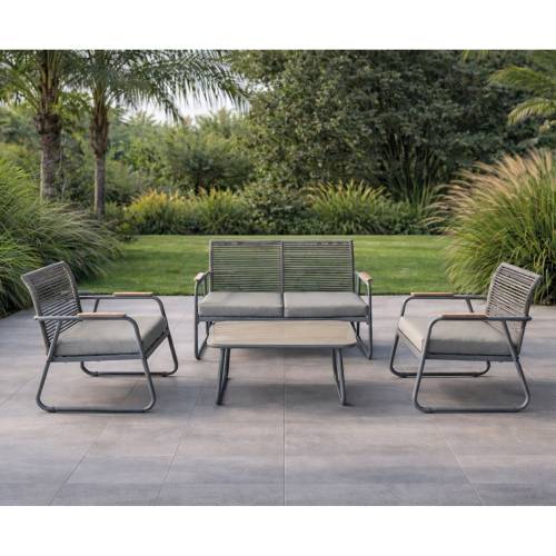 ROCCO Set Σαλόνι Κήπου 4τεμ, Μέταλλο Μπεζ, Rope Wicker Μπεζ, Μαξιλ.Μπεζ, Γυαλί Μπεζ Ε-00025917 Ε6873,2