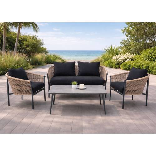 GASBA Set Σαλόνι Κήπου 4τεμ, Alu Ανθρακί, Rope Wicker Φυσικό, Μαξιλάρια Σκούρο Γκρι Ε-00025930 Ε6874,1