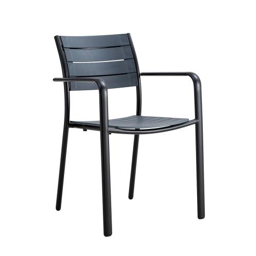 SAGA Πολυθρόνα Στοιβαζόμενη, Μέταλλο Βαφή Μαύρο, PP-UV Ανθρακί Ε-00025951 Ε6710,2