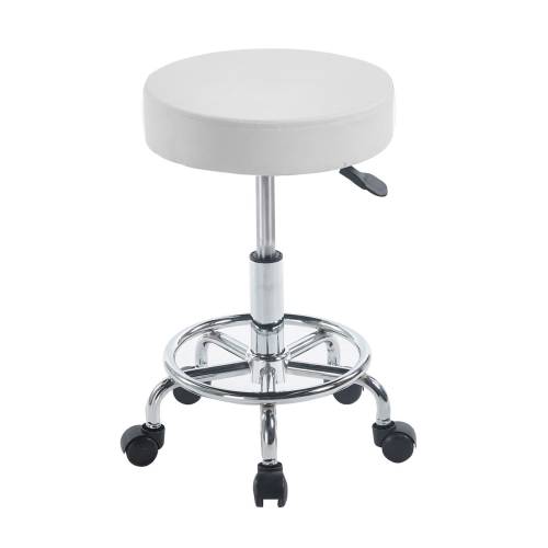 GLORY Σκαμπό με υποπόδιο, Βάση Χρώμιο, PU Άσπρο, Περιστρεφόμενο, Τροχήλατο Ε-00025984 ΕΜ407,1