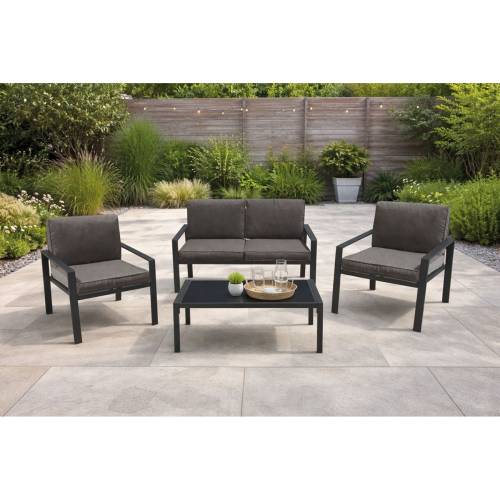 RIVIAN Set Σαλόνι Κήπου 4τεμ, Μέταλλο Βαφή Ανθρακί, Μαξιλάρια Γκρι Ε-00026029 Ε6846