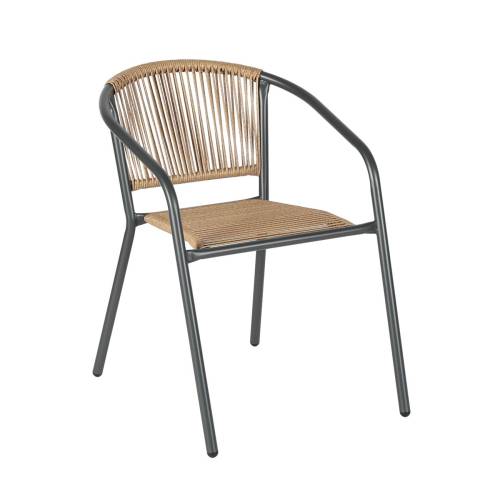 PATTY Πολυθρόνα Στοιβαζόμενη Κήπου, Μέταλλο Βαφή Ανθρακί, PE Rattan Φυσικό Ε-00026036 Ε2391,1