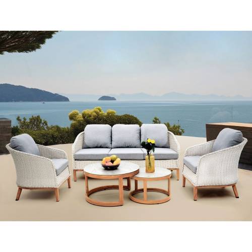 IBIZA Set Σαλόνι Κήπου: 3θέσιο +2 Πολυθρόνες+2 Τραπεζάκια ALU Φυσικό-Wicker Άσπρο-Μαξιλ.Γκρι Ε-00026039 Ε6875